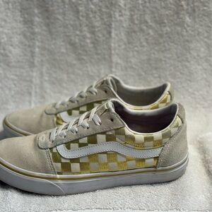 Vans | Ward Old Skool Checkerboard Beige and Metallic Gold Sneakers, Size 9